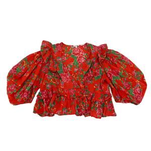 Rhode Women's Elodie Red Floral Crop Top Cotton Blouse Size XS